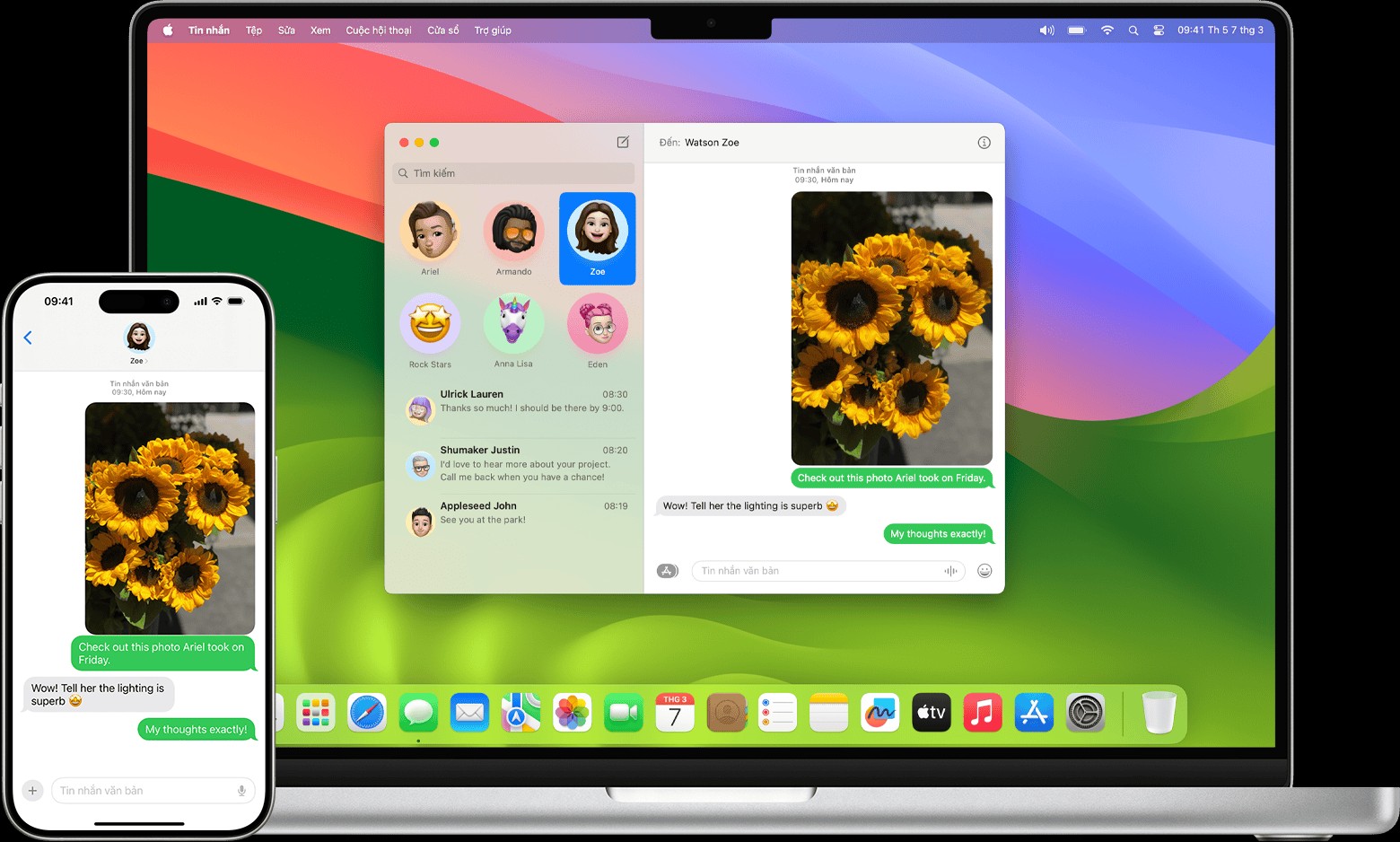 MacBook hiển thị tin nhắn văn bản được chuyển tiếp đến iPhone
