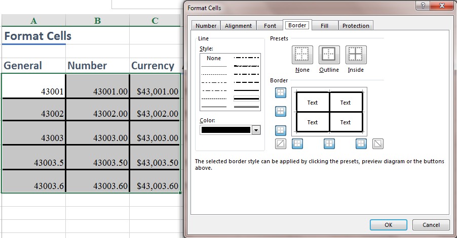Tab Border trong Format Cell