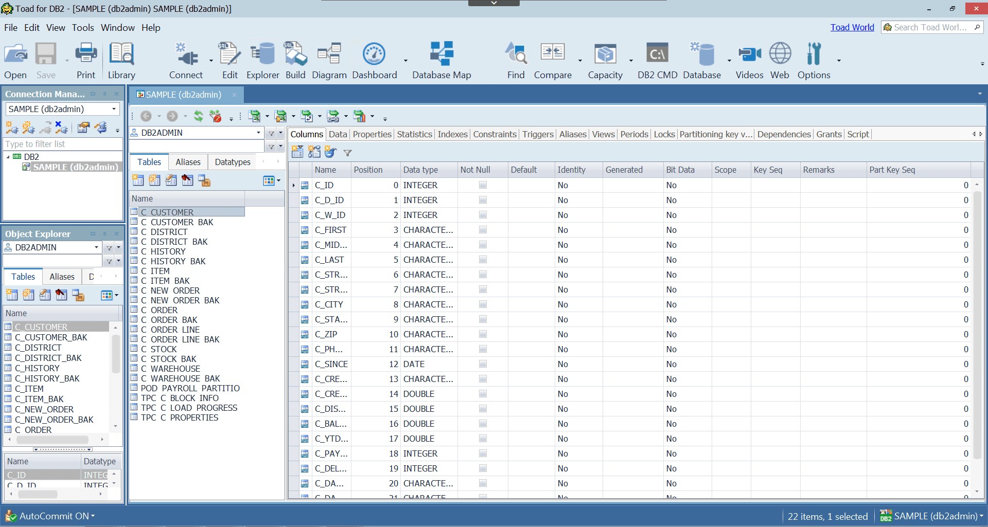 Giao diện phần mềm IBM DB2