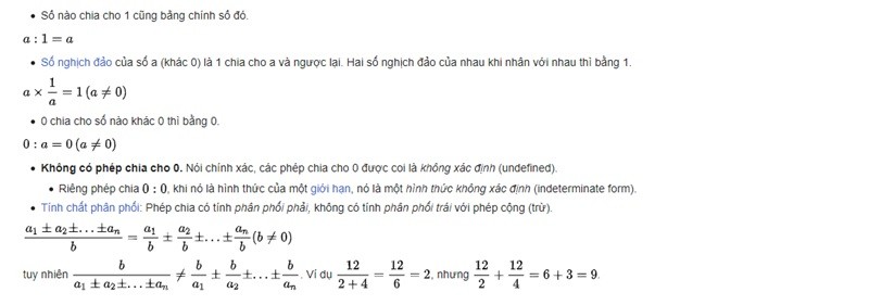 Tính chất của phép chia