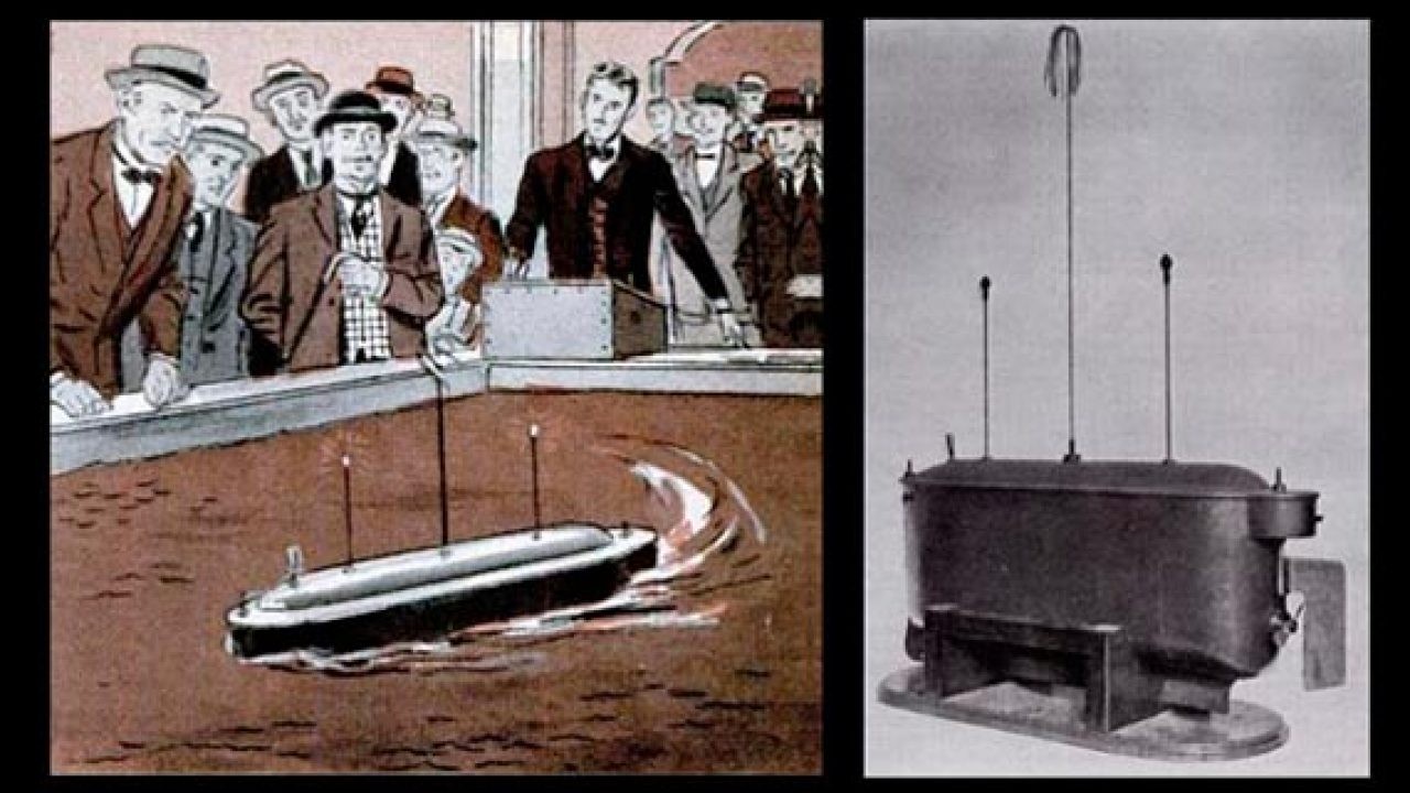 Nikola Tesla và con tàu điều khiển từ xa của ông.