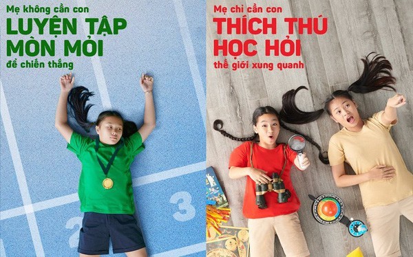 Pano quảng cáo Milo với thông điệp "Nhà vô địch làm từ Milo" màu xanh lá