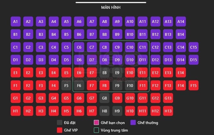 Sơ đồ dãy ghế trong rạp chiếu phim Beta