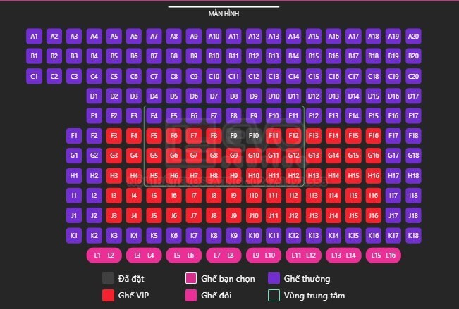 Sơ đồ dãy ghế trong rạp chiếu phim BHD Star
