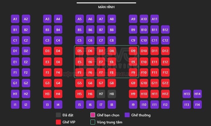 Sơ đồ dãy ghế trong rạp chiếu phim Lotte Cinema