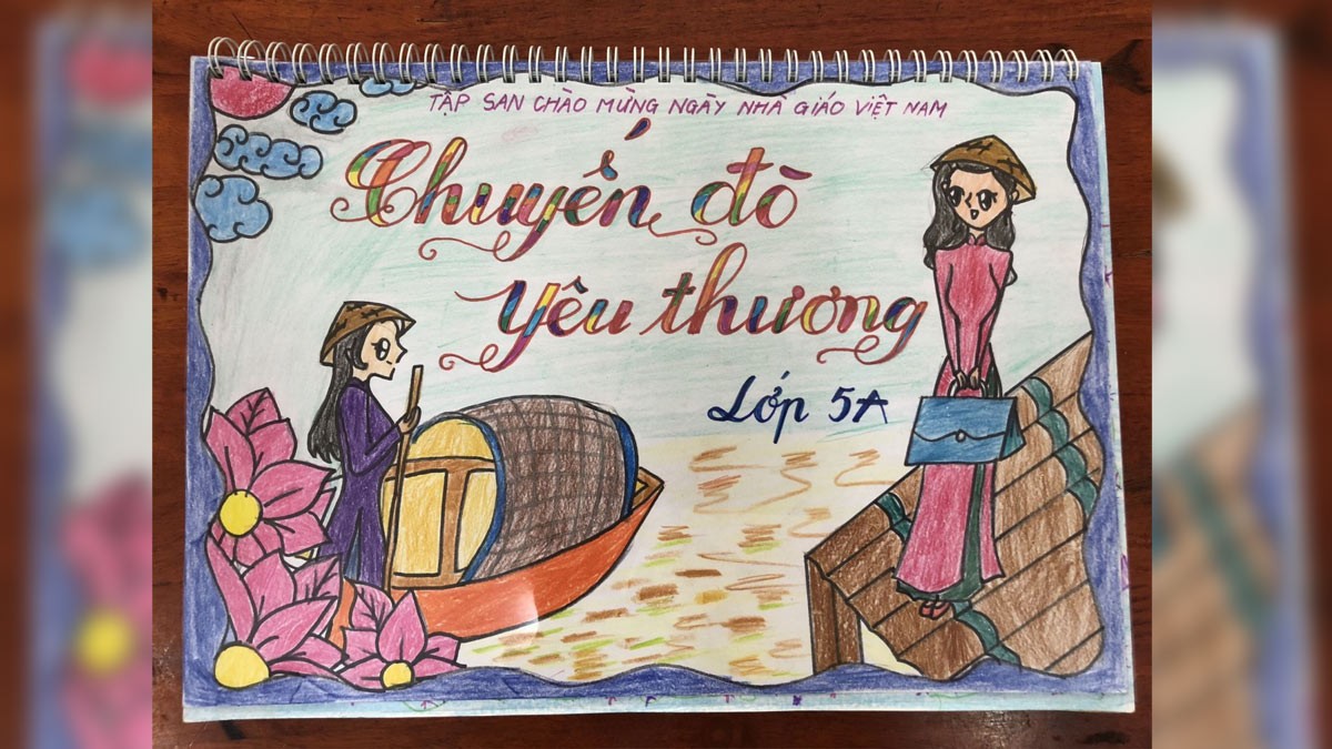Mẫu tập san 20/11 với hình ảnh người lái đò