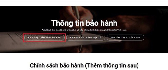 Nhập thông tin và kích hoạt bảo hành đồng hồ Casio Anh Khuê trên website