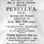 Trang bìa từ "Mô tả chính xác về tỉnh Pennsylvania mới thành lập" của Francis Daniel Pastorius, người đã thành lập khu định cư của người Đức đầu tiên ở các thuộc địa, năm 1700