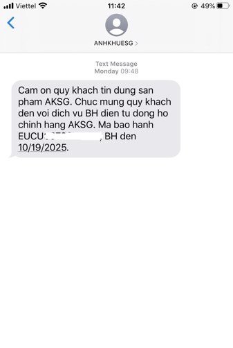 Nhận tin nhắn SMS xác nhận kích hoạt bảo hành đồng hồ Casio Anh Khuê thành công