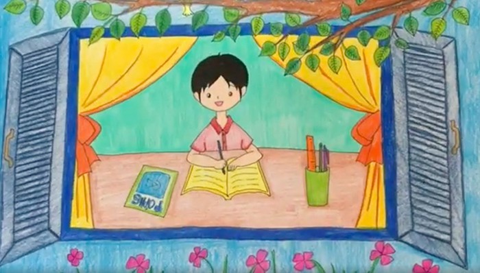 Tranh vẽ cảnh học tập và khám phá tri thức với không gian sinh động