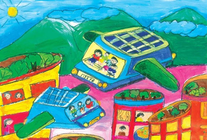 Hình ảnh thành phố xanh tươi trong phong cách Solarpunk