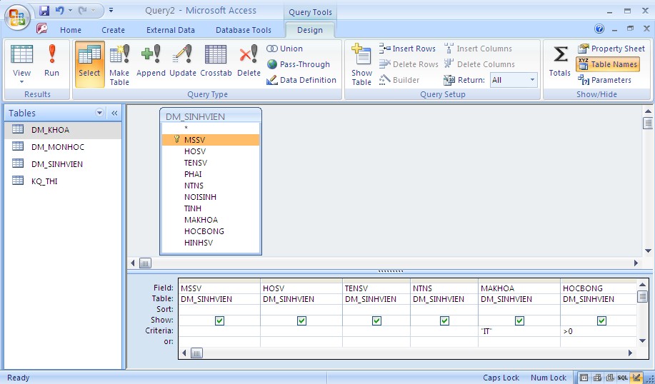Lưới QBE trong Microsoft Access: Thiết kế truy vấn