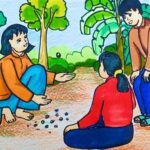 Một nhóm trẻ em chơi đùa vui vẻ trên cánh đồng lúa, gợi nhớ về ký ức tuổi thơ tươi đẹp và trong sáng.