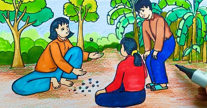 Một nhóm trẻ em chơi đùa vui vẻ trên cánh đồng lúa, gợi nhớ về ký ức tuổi thơ tươi đẹp và trong sáng.