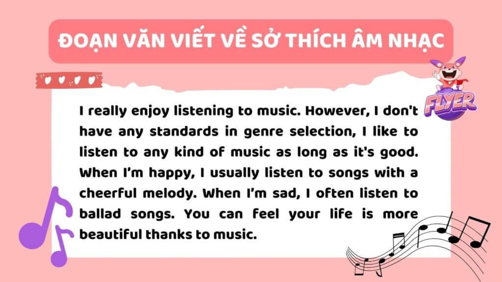 Viết đoạn văn về sở thích âm nhạc