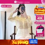 Áo sơ mi nữ Gumac AD08068 phom rộng vừa tay dài đô trước dập ly 2 tầng vải tơ mỏng mại