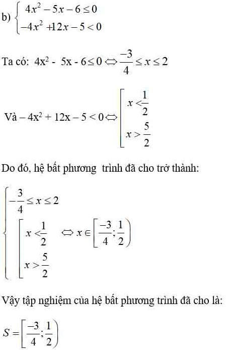 Hướng dẫn giải ví dụ giải hệ bất phương trình bậc 2 phần b