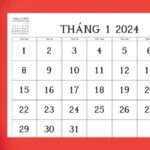 Lịch treo tường minh họa các ngày trong tháng