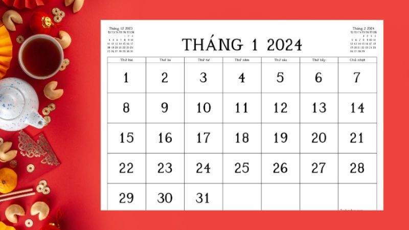 Lịch treo tường minh họa các ngày trong tháng