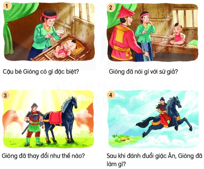 Thánh Gióng đánh giặc ân với áo giáp sắt, ngựa sắt, và gươm sắt