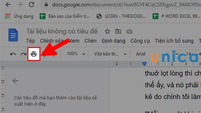 Nhấn vào mục Print trong Google Docs