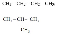 Công thức cấu tạo của n-butan và isobutan.