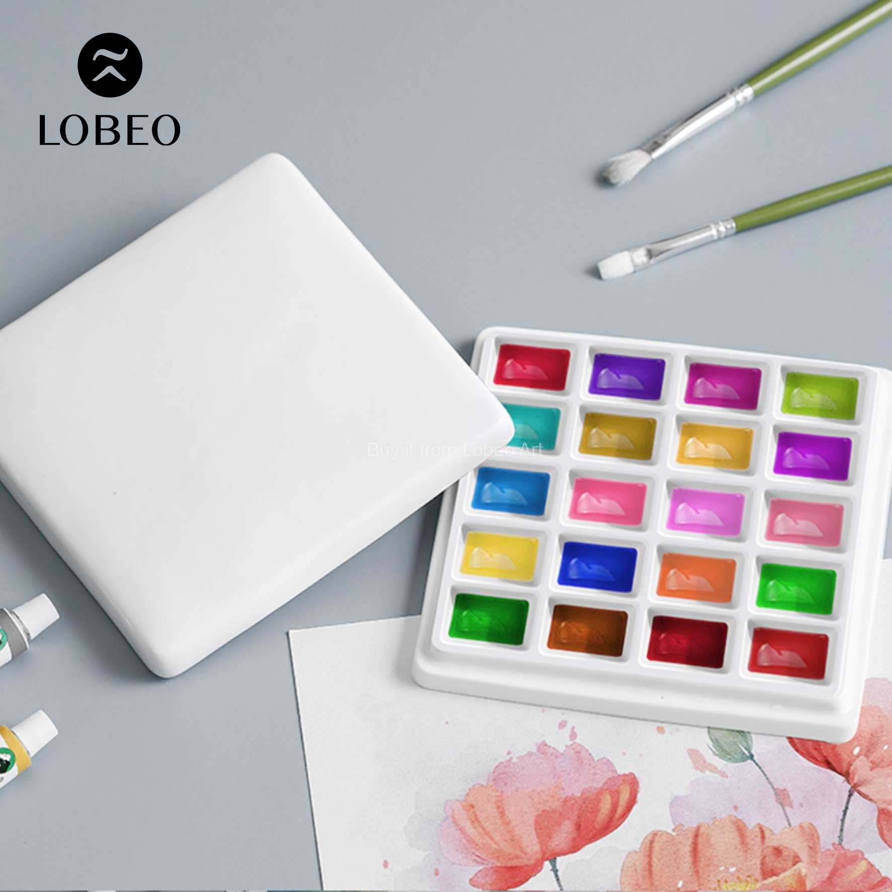 Khay pha màu sứ ô vuông có nắp thích hợp cho nhiều loại màu vẽ, từ màu nước đến acrylic