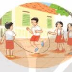 Bức tranh minh họa khung cảnh bạn nhỏ đến trường với bình minh rực rỡ, tràn ngập ánh nắng và gió mát, thể hiện sự hứng khởi và tươi mới của ngày mới.