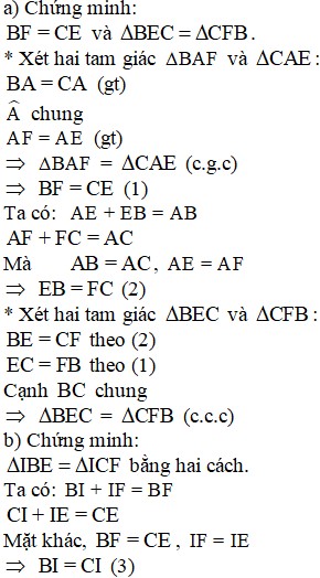 Chứng minh tam giác IBE = tam giác ICF