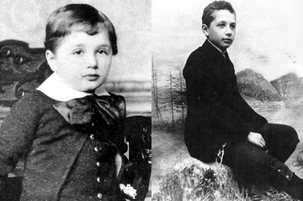 Albert Einstein năm 3 tuổi (trái) và 14 tuổi