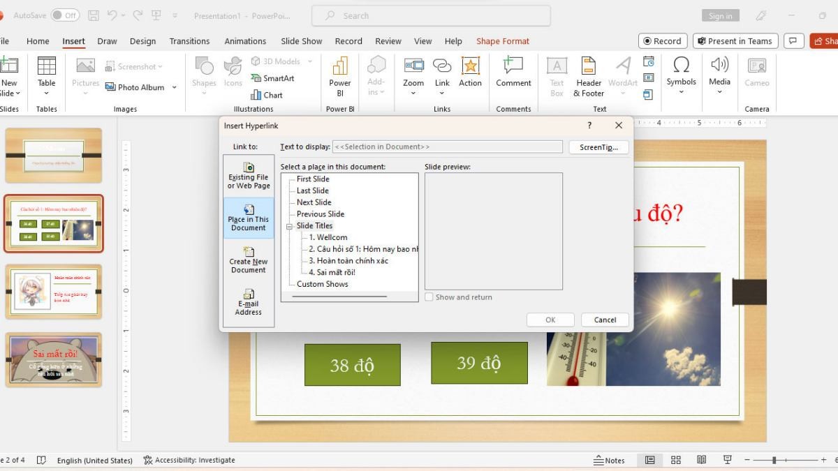 Tạo liên kết trong PowerPoint