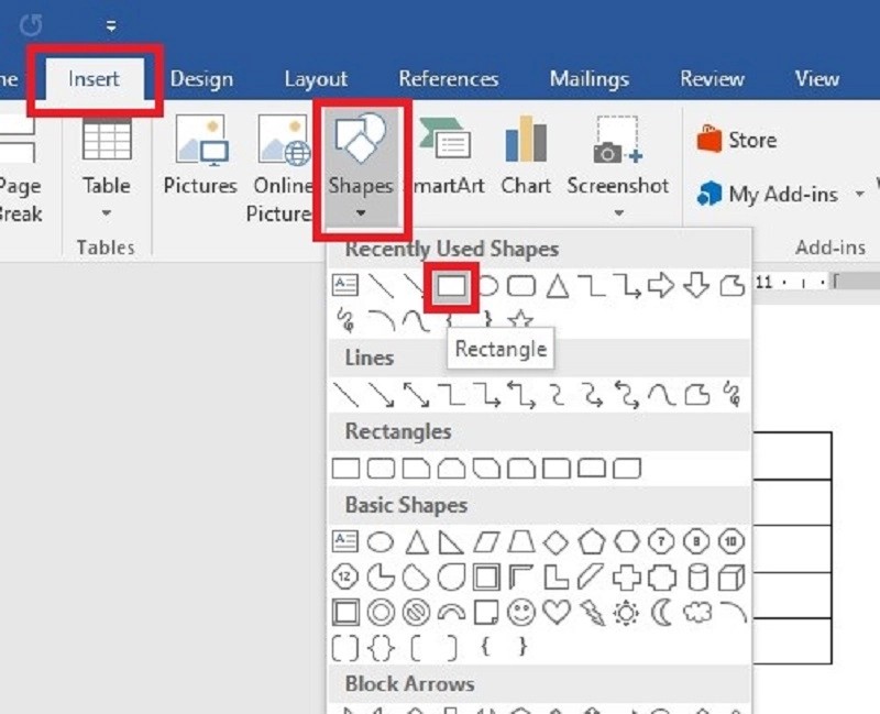 Chọn Insert Shapes Để Tạo Khung Điền Tên Tổ Trong Sơ Đồ Lớp Học