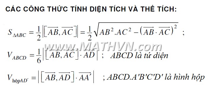 Công thức diện tích thể tích theo tích có hướng