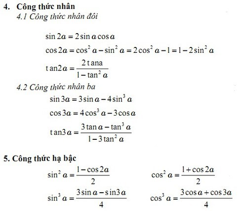 Công thức nhân đôi và hạ bậc