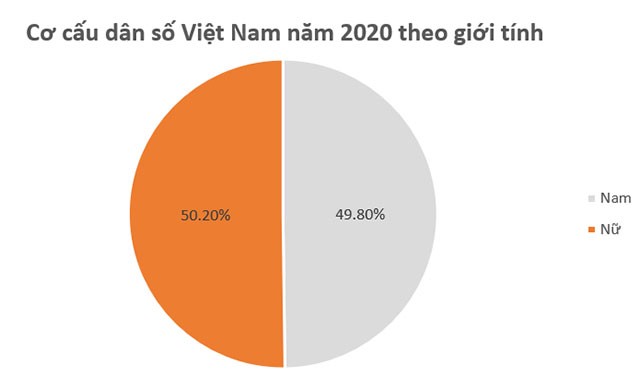 Biểu đồ hình quạt cơ cấu dân số Việt Nam năm 2020 theo giới tính