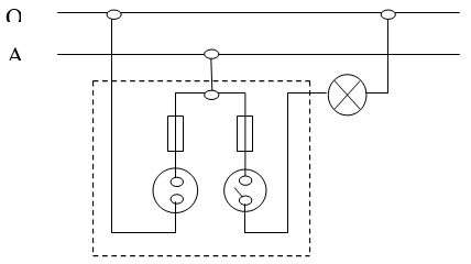 Sơ đồ mạch điện cơ bản với cầu chì, ổ cắm, công tắc và bóng đèn