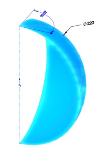 Sử dụng SOLIDWORKS vẽ đường kính 220 m của trái banh