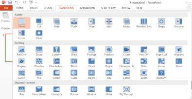 Các loại hiệu ứng chuyển trang trong PowerPoint
