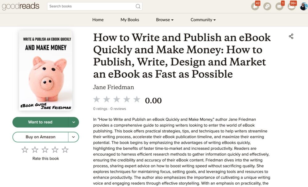 Hình ảnh fake Jane Friedman books on Goodreads (now removed) minh họa các cuốn sách giả mạo trên Goodreads, với tiêu đề và bìa sách được thiết kế để đánh lừa độc giả