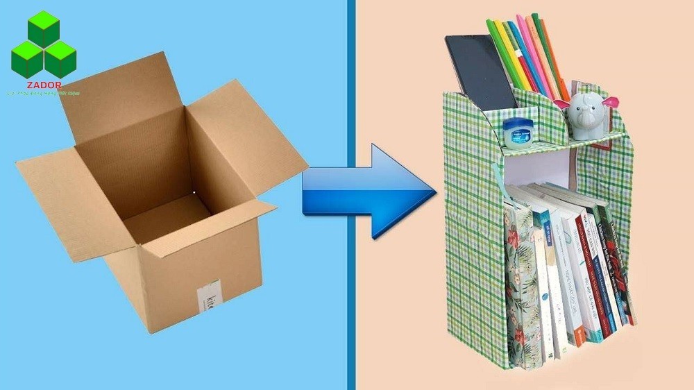 tái chế giấy carton thành giá đựng sách