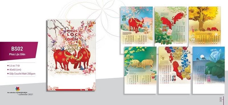 Mẫu Lịch Treo Tường 7 Tờ Phong Thủy Tài Lộc