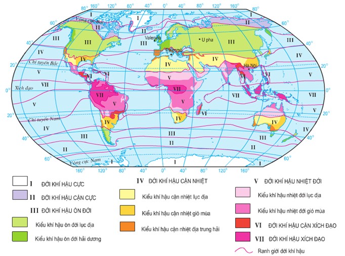 Phân bố các đới khí hậu trên Trái Đất