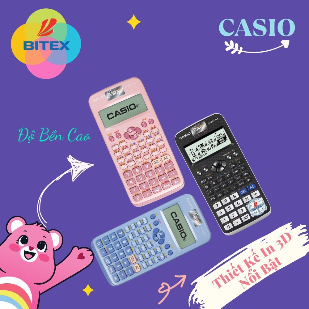 Máy tính Casio 580 thiết kế vân nổi 3D hiện đại, màu sắc tươi sáng, cầm chắc tay