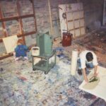 Helen working in her studio when her (now grown) daughter was very young