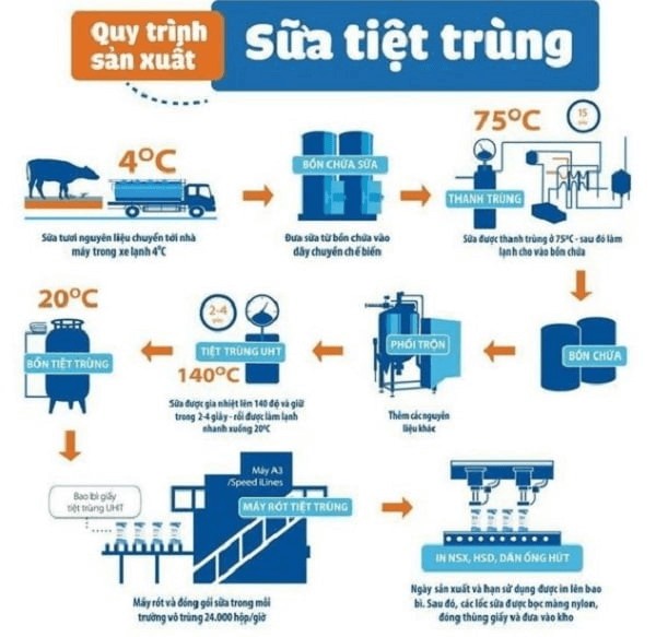 Sơ đồ quy trình sản xuất sữa tiệt trùng Vinamilk từ trang trại đến tay người tiêu dùng