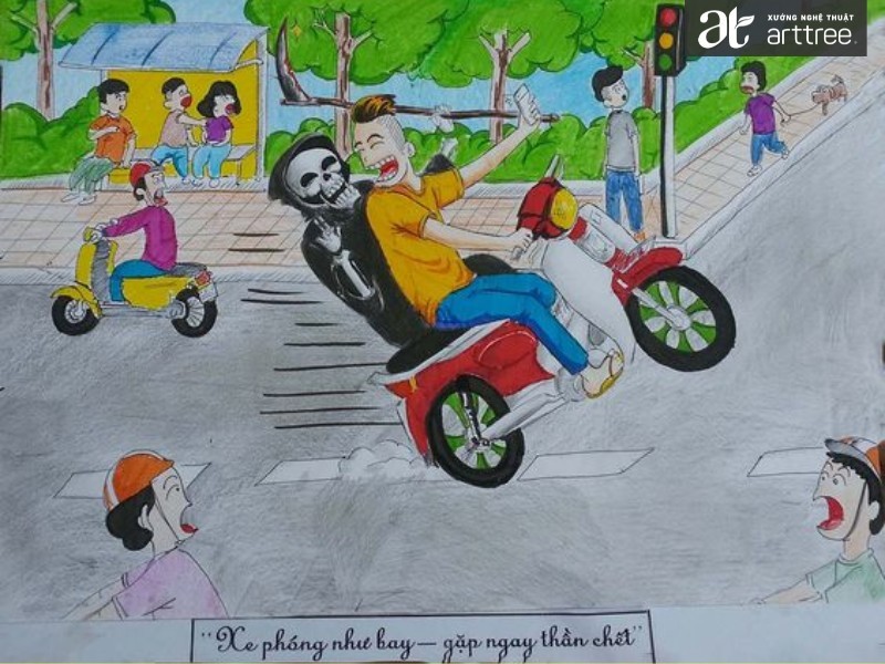 Học sinh đội mũ bảo hiểm khi tham gia giao thông, một hành động đẹp và an toàn