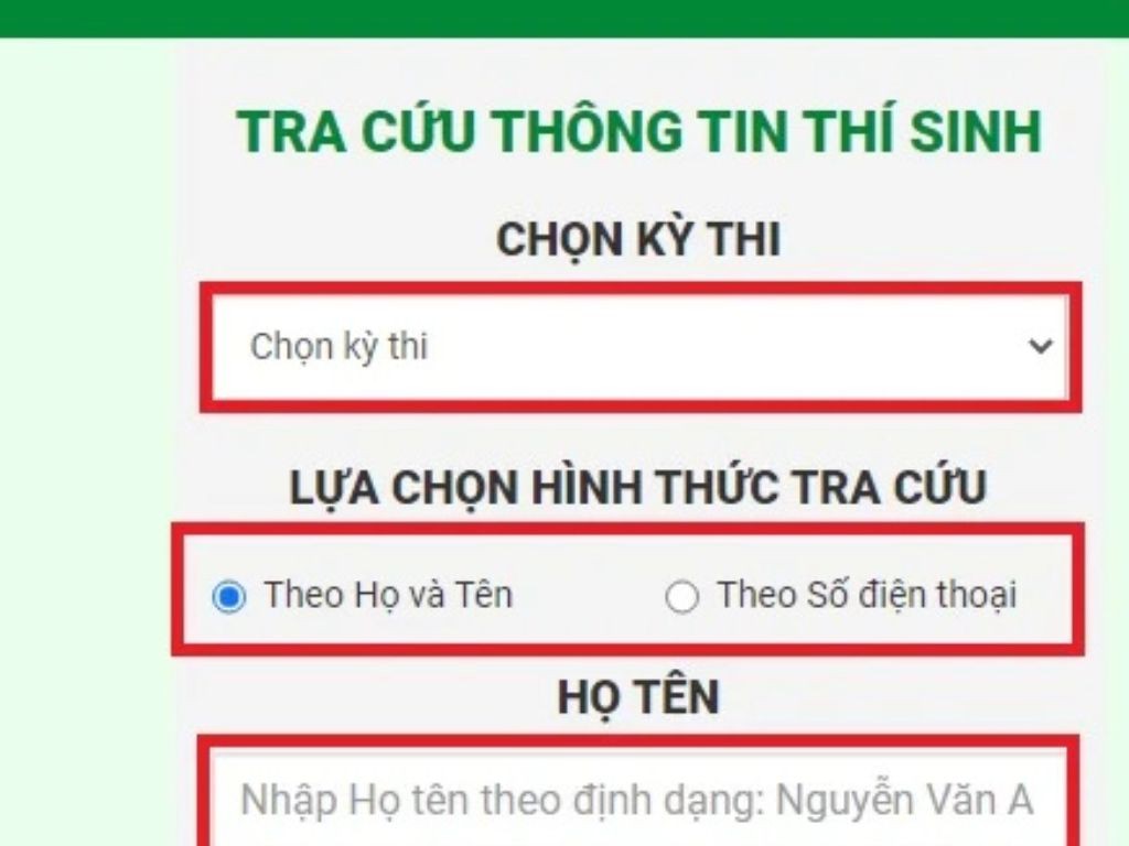 Nhập thông tin tra cứu điểm thi Timo