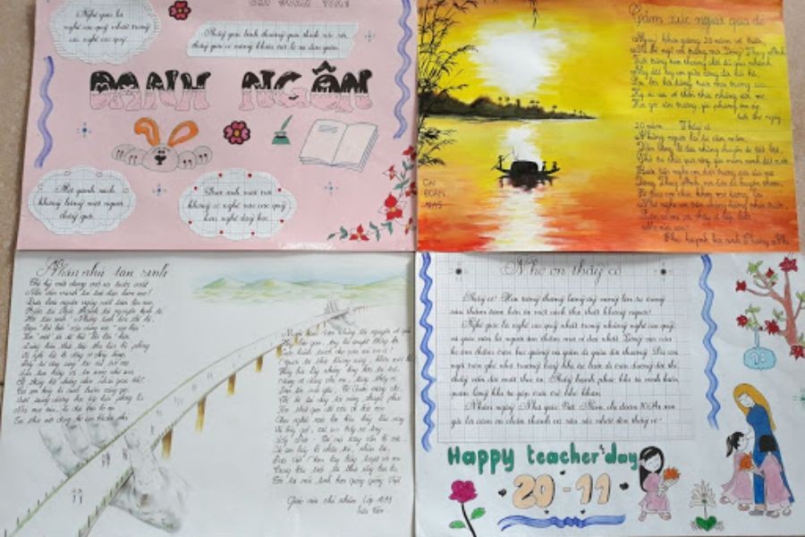 Một số mẫu báo tường 20 11 gây ấn tượng mạnh bởi những nét vẽ tựa như một bức tranh nghệ thuật.