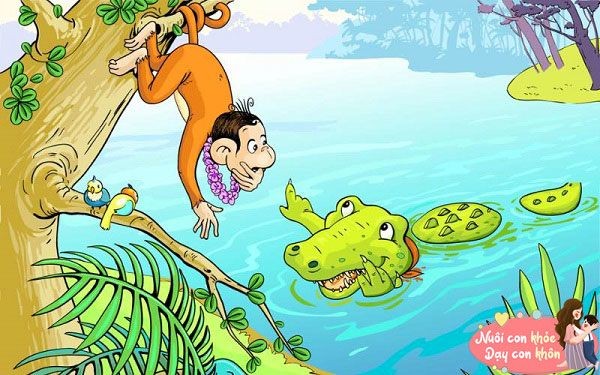 Ảnh minh họa tình bạn giữa khỉ và cá sấu trong truyện quả tim khỉ.