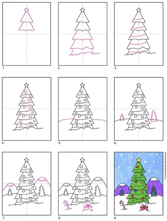 Cách vẽ cây thông Noel từng bước